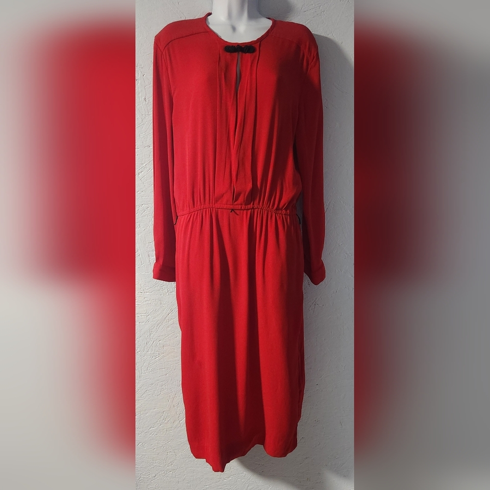 Vintage 1980s Andrew Harvey Red Long-Sleeve Dress - Women's Size 12